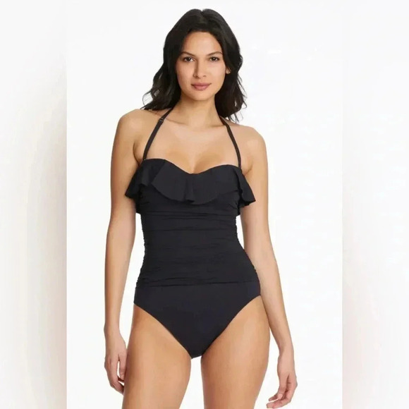 Bleu Rod Beattie Kore Ruffle Bandeau One Piece Swimsuit Size 12 - Picture 3 of 9